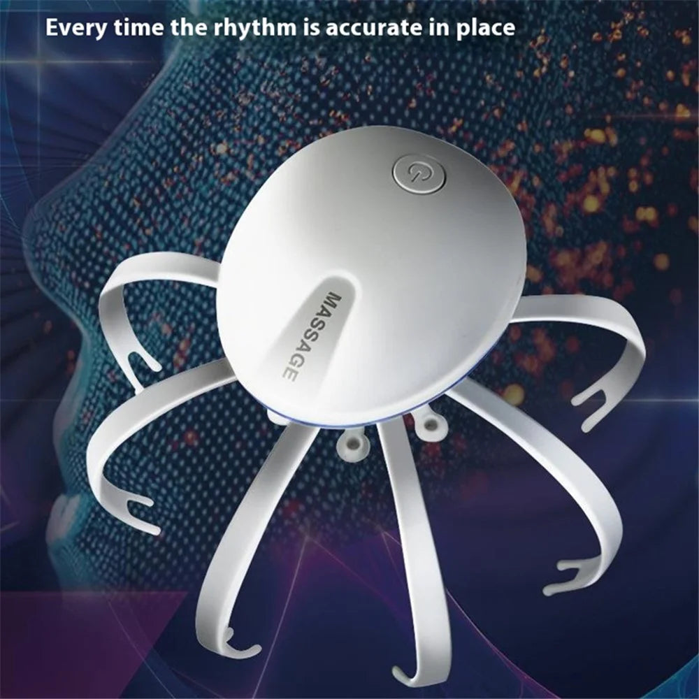 Electric Head Massager Rechargeable Octopus Design 8 Nodes Scalp Massage Device - Gold - 4
