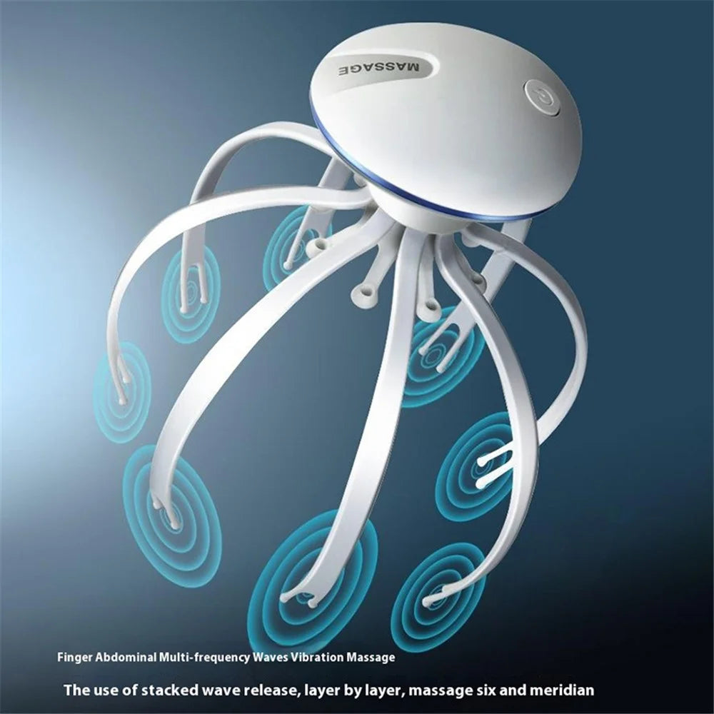 Electric Head Massager Rechargeable Octopus Design 8 Nodes Scalp Massage Device - Gold - 5