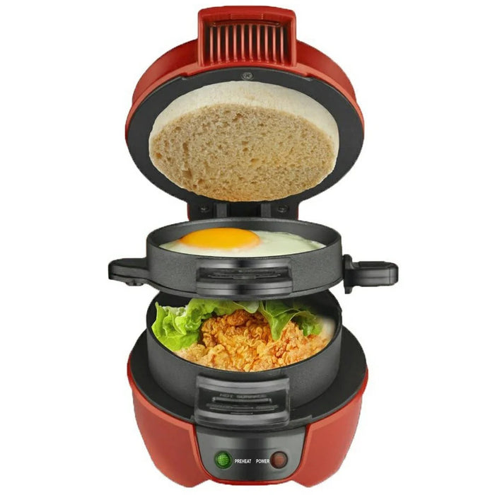 Multifunctional Breakfast Maker Sandwich Burger Egg Steak Cooking Machine (BPA Free, No FDA), 220V EU Plug - Red - 3