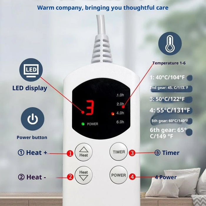 HP4076 40 x 76cm Smart Temperature Control Electric Heating Blanket for Home Therapy Heat Treatment - Grey  /  US Plug - 4