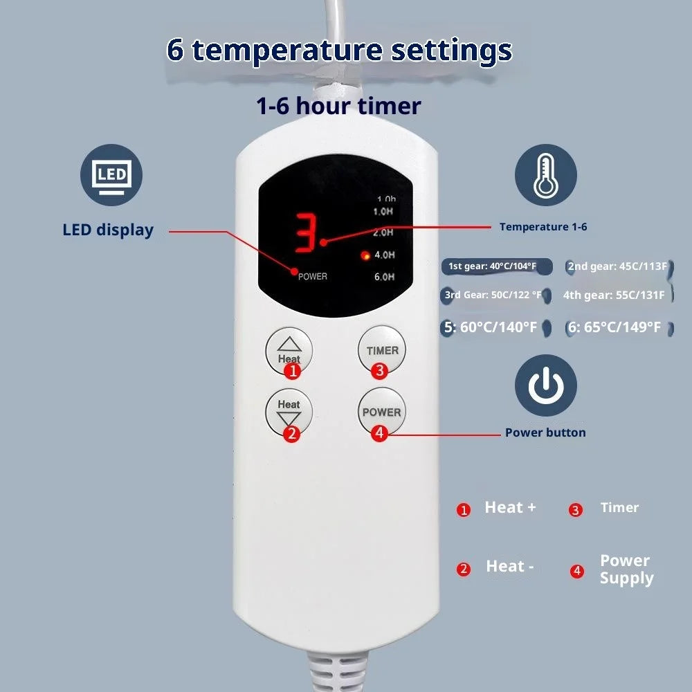 HP4555B Electric Heated Foot Warmer Boot Slipper with Temperature Control for Office and Home - Grey  /  US Plug - 4