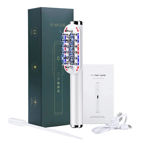 k339 RF Hair Growth Comb LED Light Therapy Scalp Care EMS Microcurrent Electric Massage Instrument - White - 1