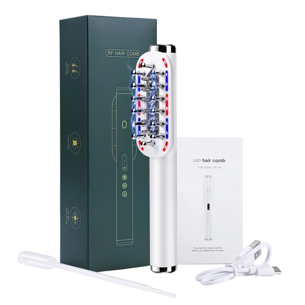 k339 RF Hair Growth Comb LED Light Therapy Scalp Care EMS Microcurrent Electric Massage Instrument - White - 1