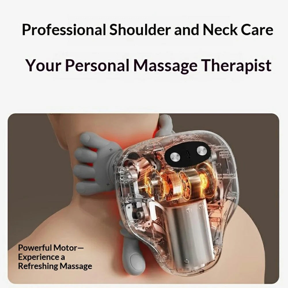 Shoulder Neck Massager Red Light Heat Therapy Bionic Hand Kneading Wireless Cervical Massager - Grey - 2