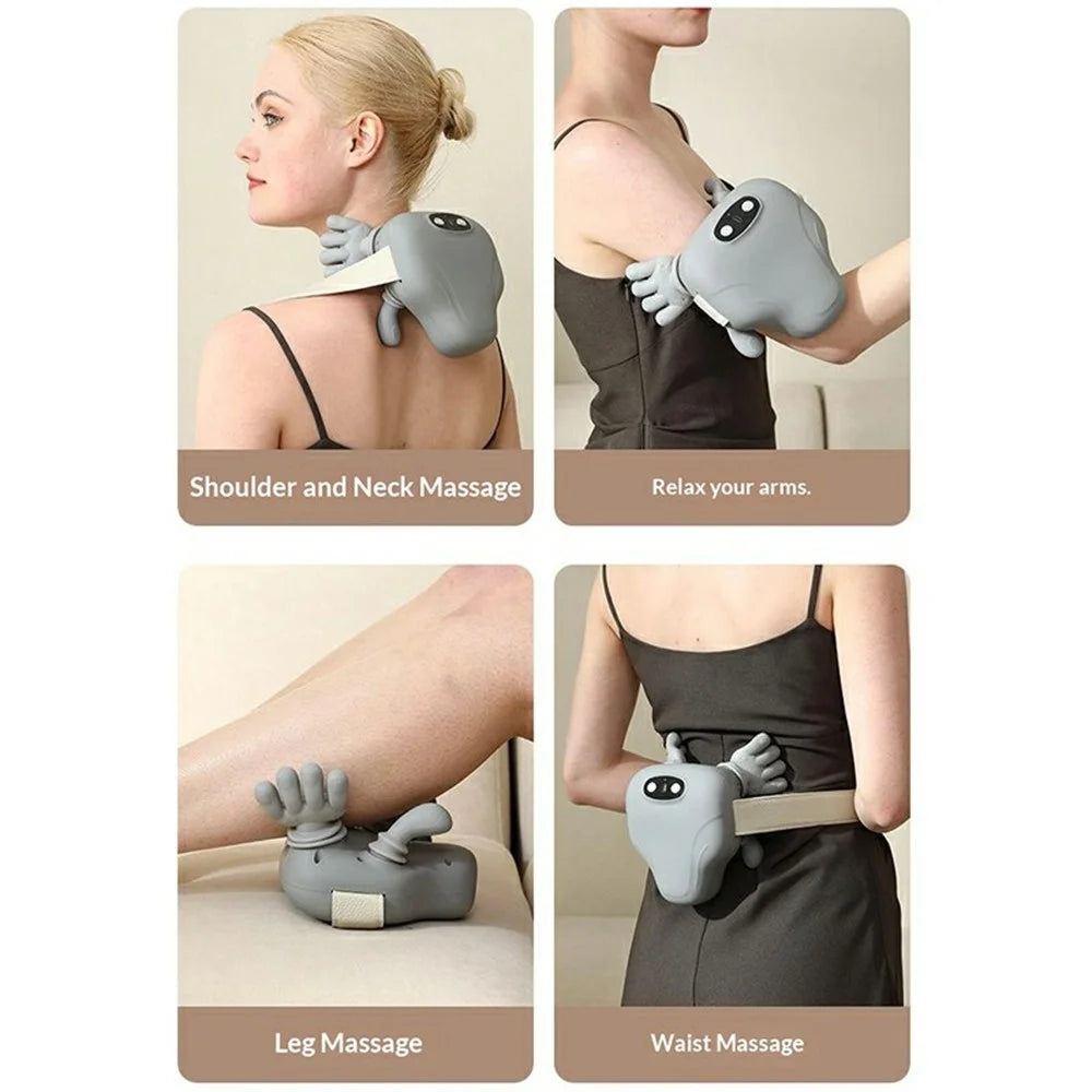 Shoulder Neck Massager Red Light Heat Therapy Bionic Hand Kneading Wireless Cervical Massager - Grey - 5