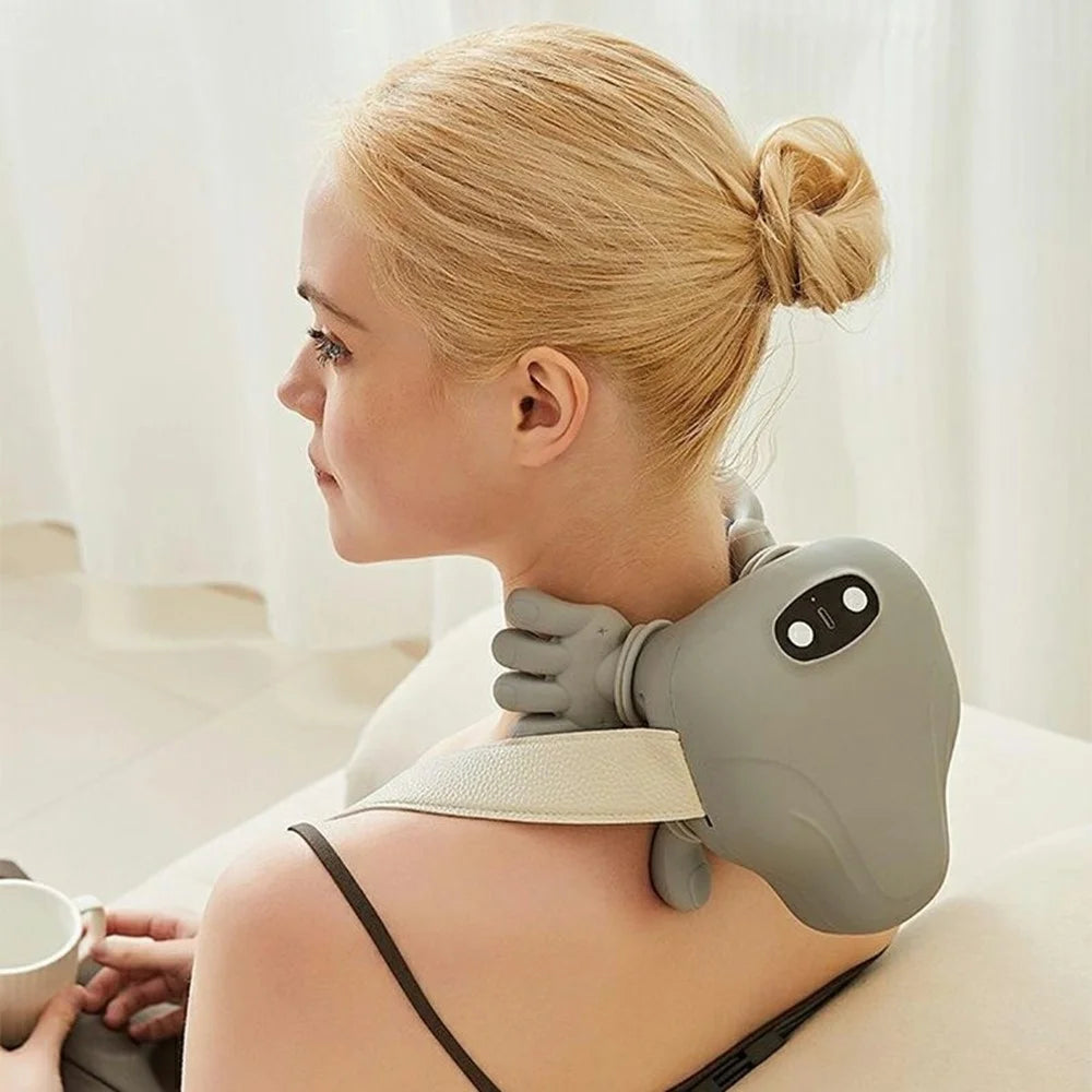 Shoulder Neck Massager Red Light Heat Therapy Bionic Hand Kneading Wireless Cervical Massager - Grey - 6