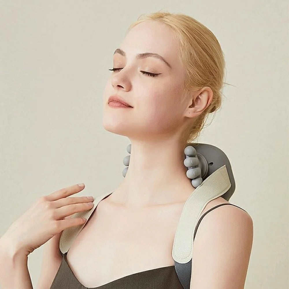Shoulder Neck Massager Red Light Heat Therapy Bionic Hand Kneading Wireless Cervical Massager - Grey - 7