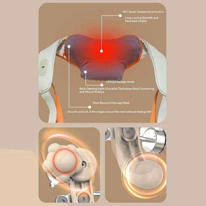 ST-360 Shoulder Neck Kneading Massager 2000mAh Heat Therapy 3 Modes Massager for Back Pain Relief - Grey / Beige - 4