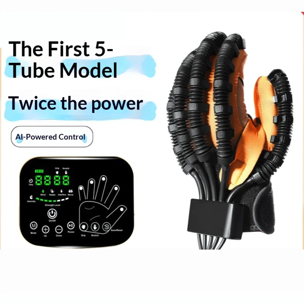 RRG-100 1Pc Electric Hand Rehabilitation Glove AI Screen Finger Exercise Training Device 8 Modes - Orange/Left Hand/S - 2