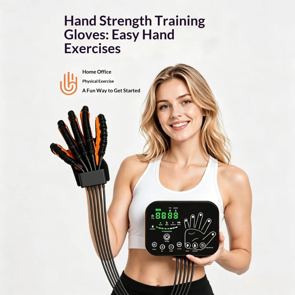 RRG-100 1Pc Electric Hand Rehabilitation Glove AI Screen Finger Exercise Training Device 8 Modes - Orange/Left Hand/S - 3