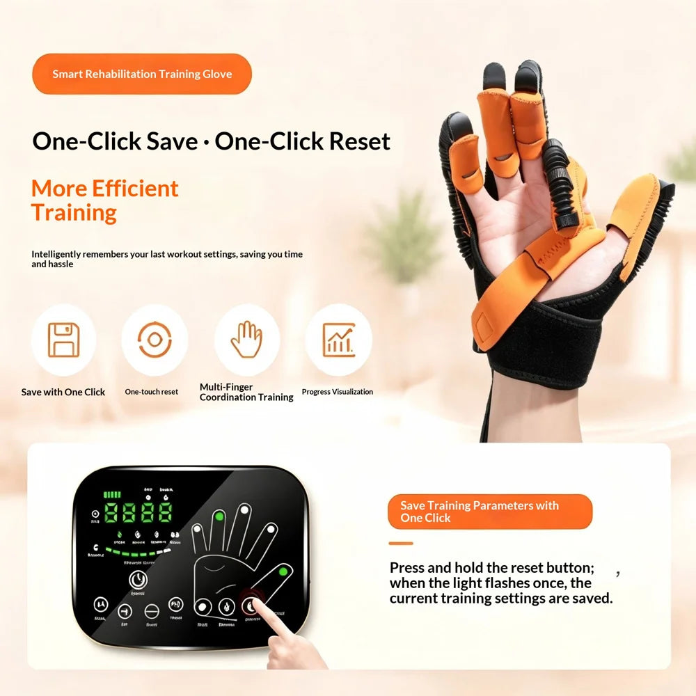RRG-100 1Pc Electric Hand Rehabilitation Glove AI Screen Finger Exercise Training Device 8 Modes - Orange/Left Hand/S - 4