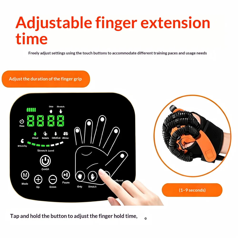 RRG-100 1Pc Electric Hand Rehabilitation Glove AI Screen Finger Exercise Training Device 8 Modes - Orange/Left Hand/S - 5