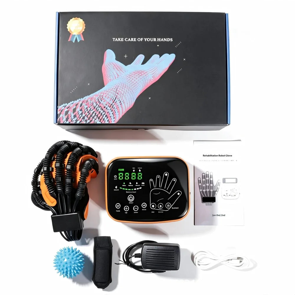 RRG-100 1Pc Electric Hand Rehabilitation Glove AI Screen Finger Exercise Training Device 8 Modes - Orange/Left Hand/S - 6