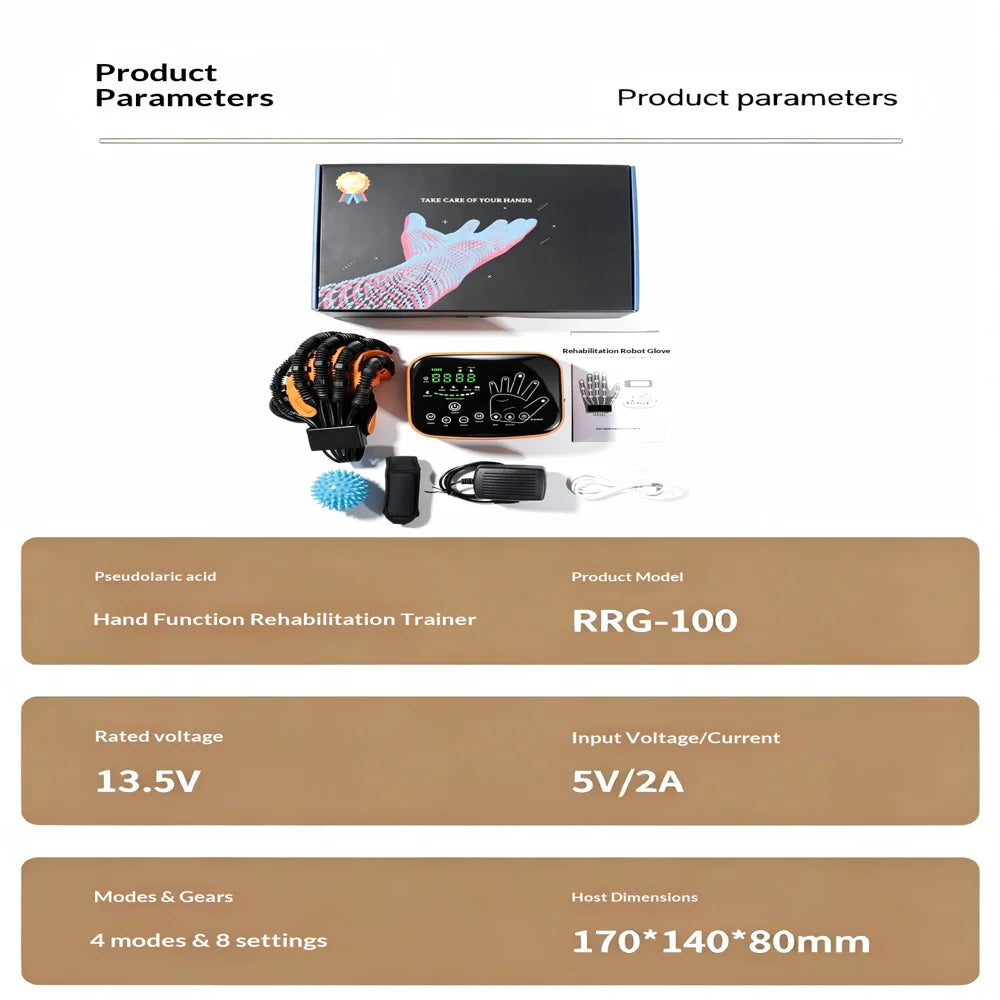 RRG-100 1Pc Electric Hand Rehabilitation Glove AI Screen Finger Exercise Training Device 8 Modes - Orange/Left Hand/S - 7