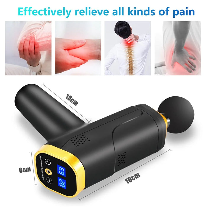 QY-006 Touch Screen Rechargeable 20-Gear Vibration Muscle Relaxation Massager Body Pain Relief Fascia Massage Gun with 6 Massage Head - Gold/EU Plug - 2