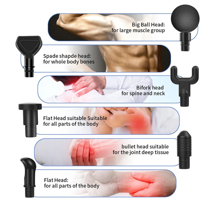 QY-006 Touch Screen Rechargeable 20-Gear Vibration Muscle Relaxation Massager Body Pain Relief Fascia Massage Gun with 6 Massage Head - Gold/EU Plug - 7