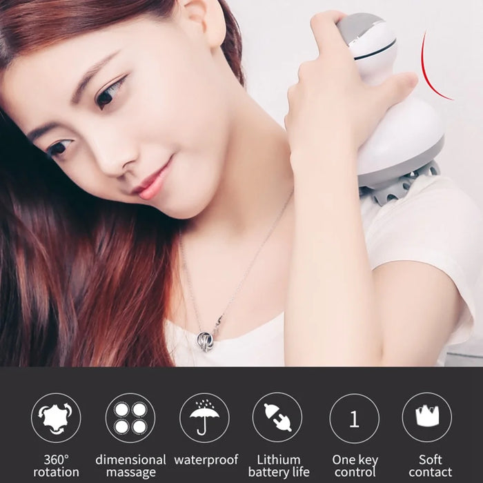 FUTURE ST-701A Electric Scalp Massager with 4 Massage Heads, Portable 3D Massaging Head Scratcher with Tissue Kneading Nodes Stress Release Massager for Muscles Shoulder Calf Head - 4