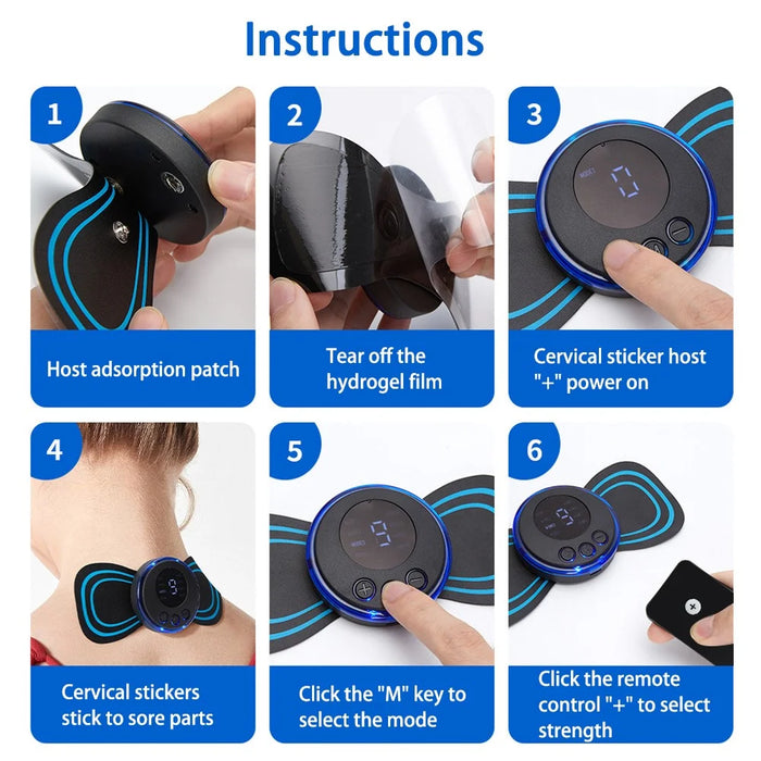 Neck Massager Sticker with Remote Control, Intelligent Electric Cervical Massager Portable Pulse Physical Therapy Massager - 7