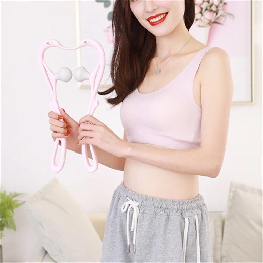 Handheld Manual Neck Massager Pain Relief Massage Tool for Leg Feet and Knee - Pink - 6