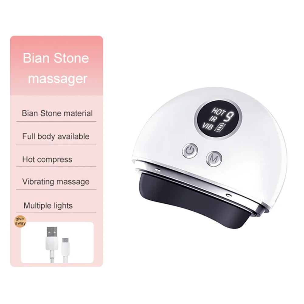 DYM-040 Electric Gua Sha Scraping Massager Stone Needle Hot Compress Massage Tool Stone Warmer - White / Black Stone - 2