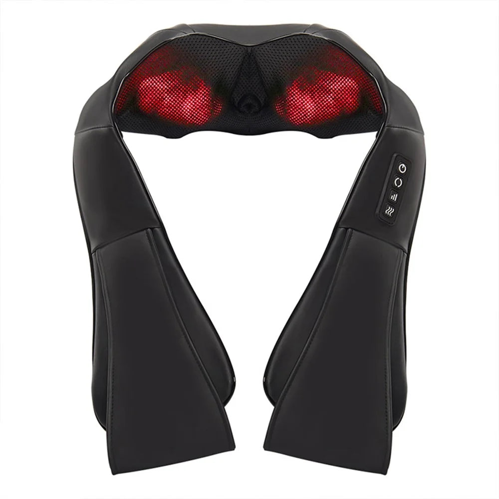JH-R2 Heated Neck Pad Massager Kneading Back Massager Shiatsu Shoulder Massage for Home Office Car Use - Black / US Plug - 1