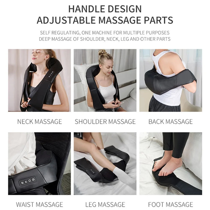 JH-R2 Heated Neck Pad Massager Kneading Back Massager Shiatsu Shoulder Massage for Home Office Car Use - Black / US Plug - 2