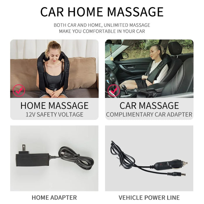 JH-R2 Heated Neck Pad Massager Kneading Back Massager Shiatsu Shoulder Massage for Home Office Car Use - Black / US Plug - 3