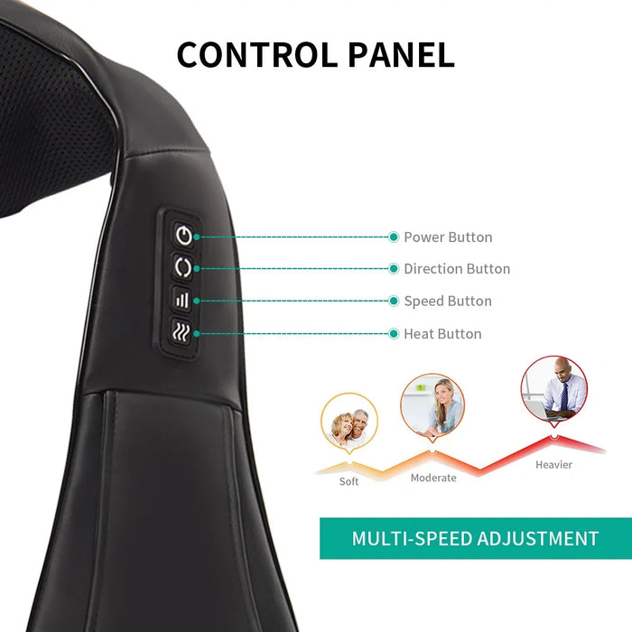 JH-R2 Heated Neck Pad Massager Kneading Back Massager Shiatsu Shoulder Massage for Home Office Car Use - Black / US Plug - 4