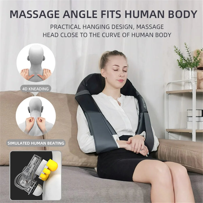 JH-RC1 Plug-in Back Neck Shoulder Massager Hot Compress 4D Kneading Beating Massager for Relief on Full Body Muscles - Black / Grey / US Plug - 2