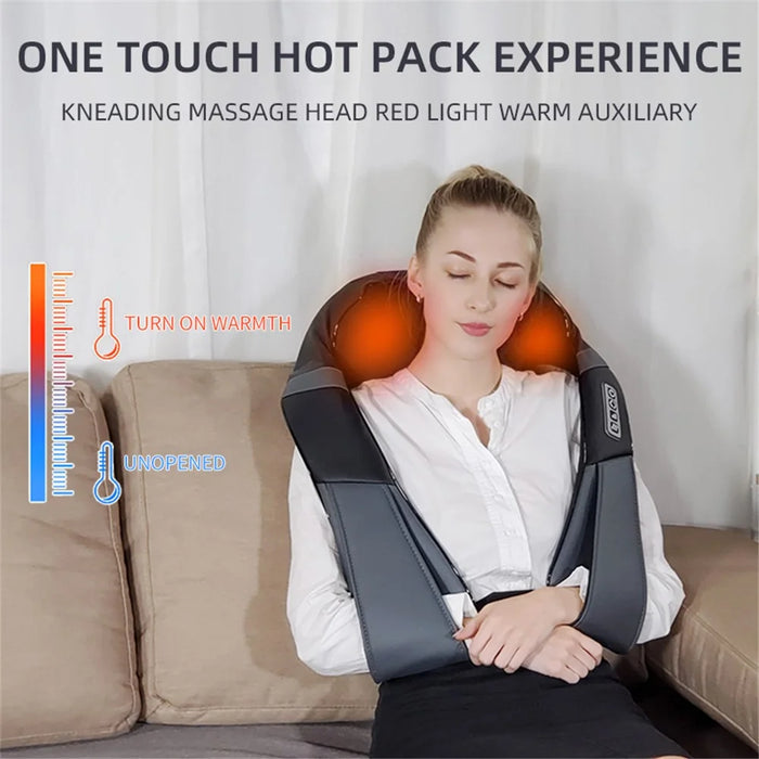 JH-RC1 Plug-in Back Neck Shoulder Massager Hot Compress 4D Kneading Beating Massager for Relief on Full Body Muscles - Black / Grey / US Plug - 3