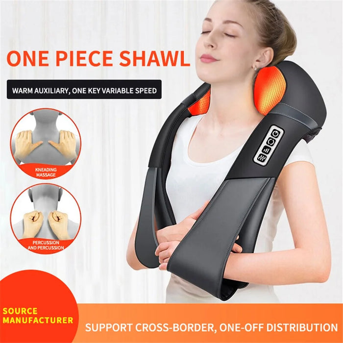JH-RC1 Plug-in Back Neck Shoulder Massager Hot Compress 4D Kneading Beating Massager for Relief on Full Body Muscles - Black / Grey / US Plug - 4