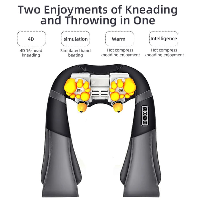 JH-RC1 Plug-in Back Neck Shoulder Massager Hot Compress 4D Kneading Beating Massager for Relief on Full Body Muscles - Black / Grey / US Plug - 7