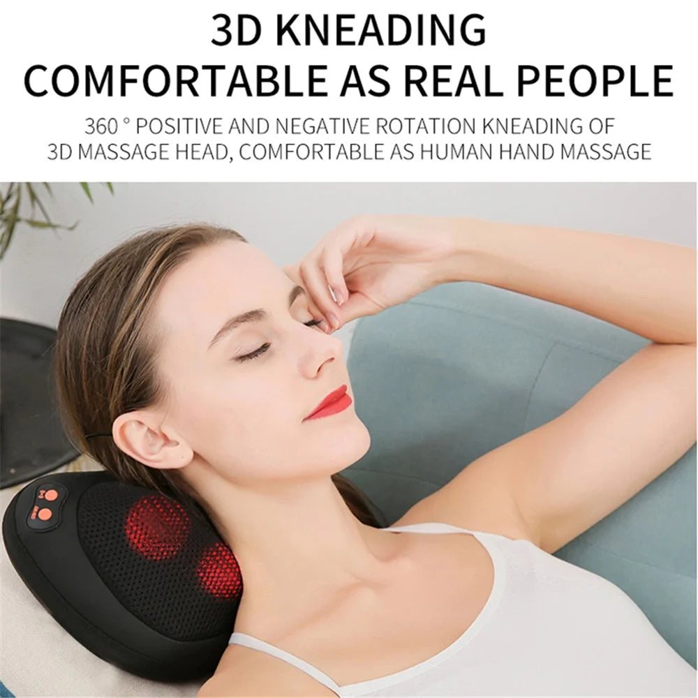 JH-016 Waist Back Massager 4-Node Neck Massager Electric Shoulder Foot Massage Pillow with Heat, Plug-in - Black / EU Plug - 2
