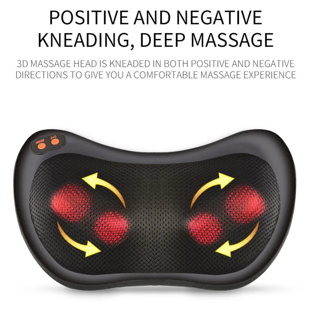 JH-016 Waist Back Massager 4-Node Neck Massager Electric Shoulder Foot Massage Pillow with Heat, Plug-in - Black / EU Plug - 4