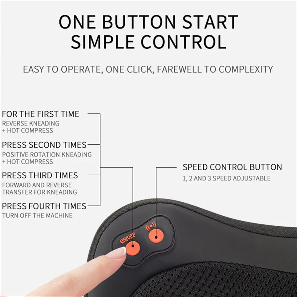 JH-016 Waist Back Massager 4-Node Neck Massager Electric Shoulder Foot Massage Pillow with Heat, Plug-in - Black / EU Plug - 6