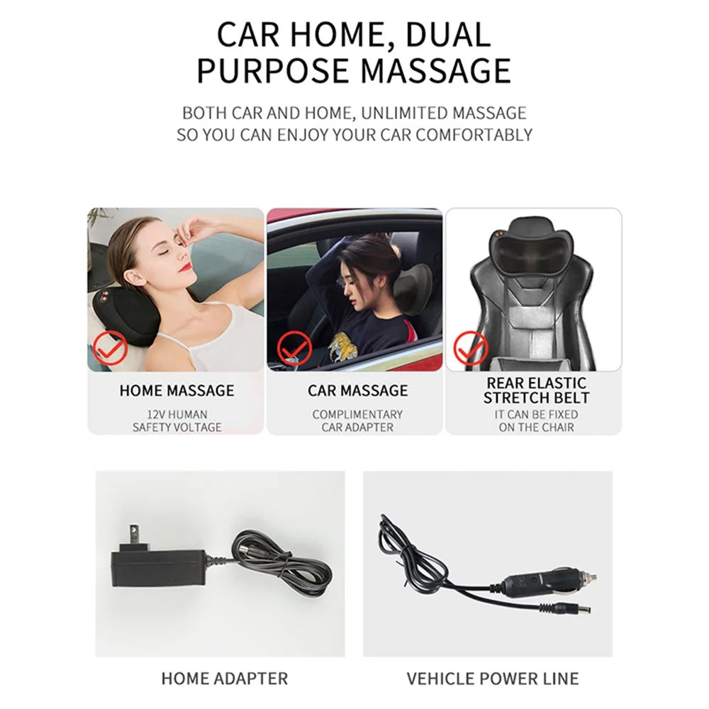 JH-016 Waist Back Massager 4-Node Neck Massager Electric Shoulder Foot Massage Pillow with Heat, Plug-in - Black / EU Plug - 7
