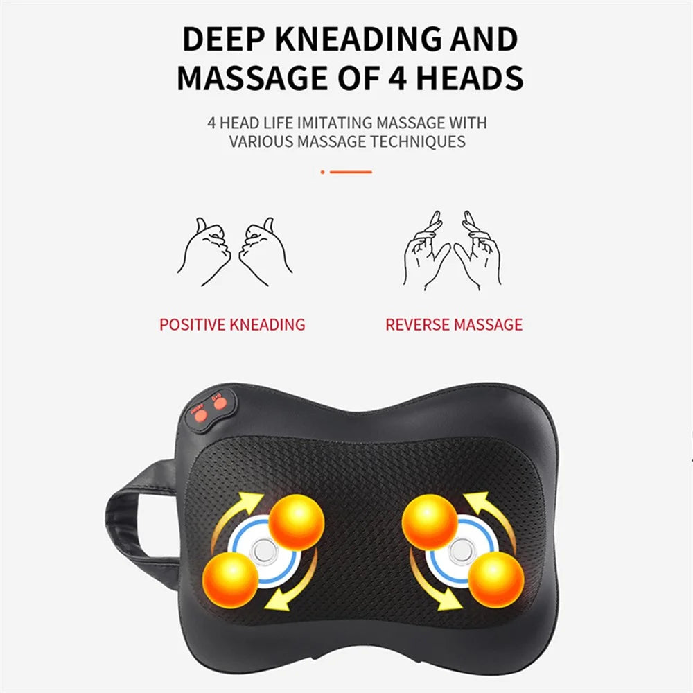 JH-166 Back Neck Massager Electric Multifunctional Body Massage Pillow Car Headrest Pillow - Black / US Plug - 2