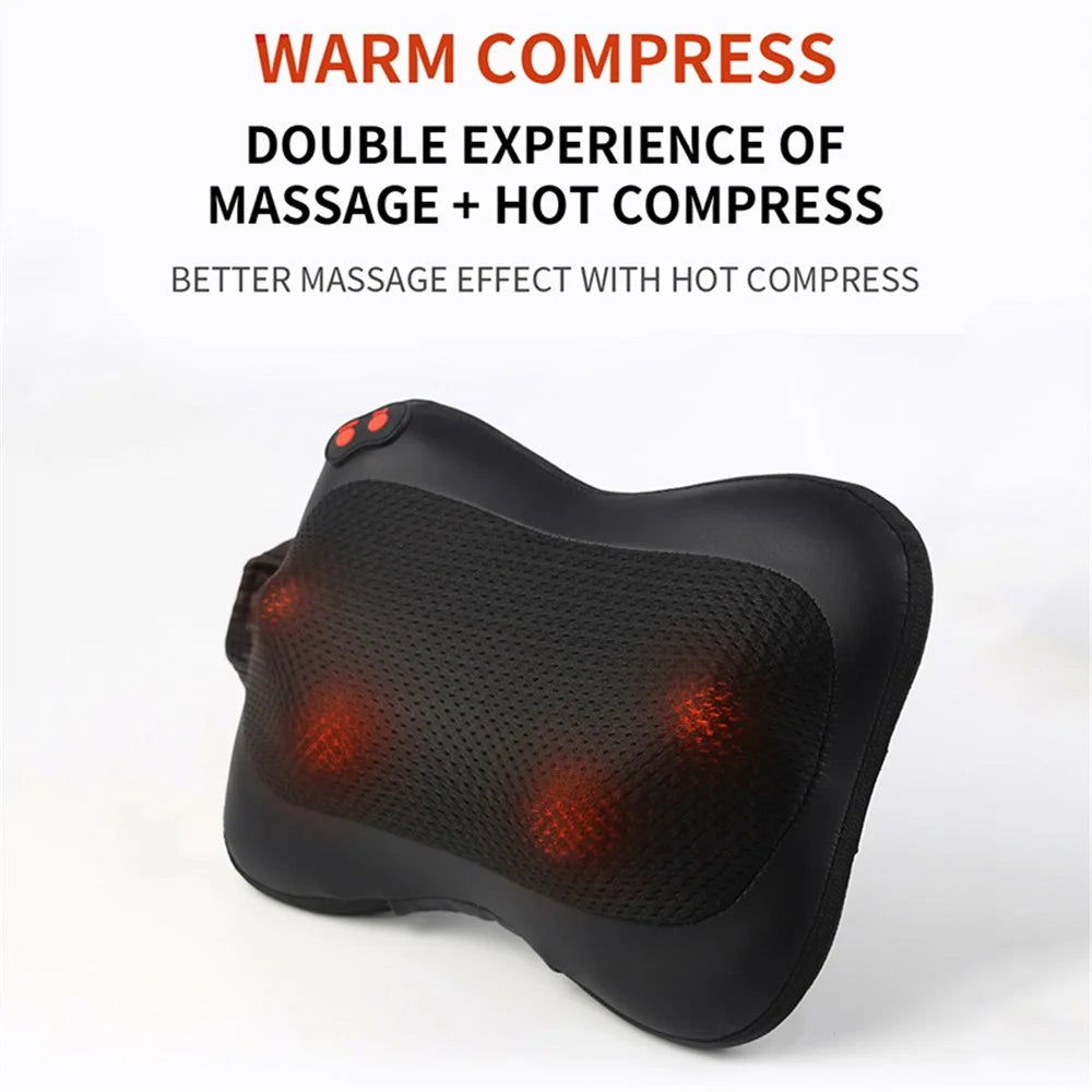 JH-166 Back Neck Massager Electric Multifunctional Body Massage Pillow Car Headrest Pillow - Black / US Plug - 3