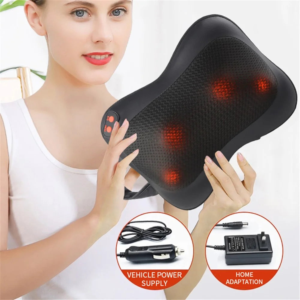 JH-166 Back Neck Massager Electric Multifunctional Body Massage Pillow Car Headrest Pillow - Black / US Plug - 6