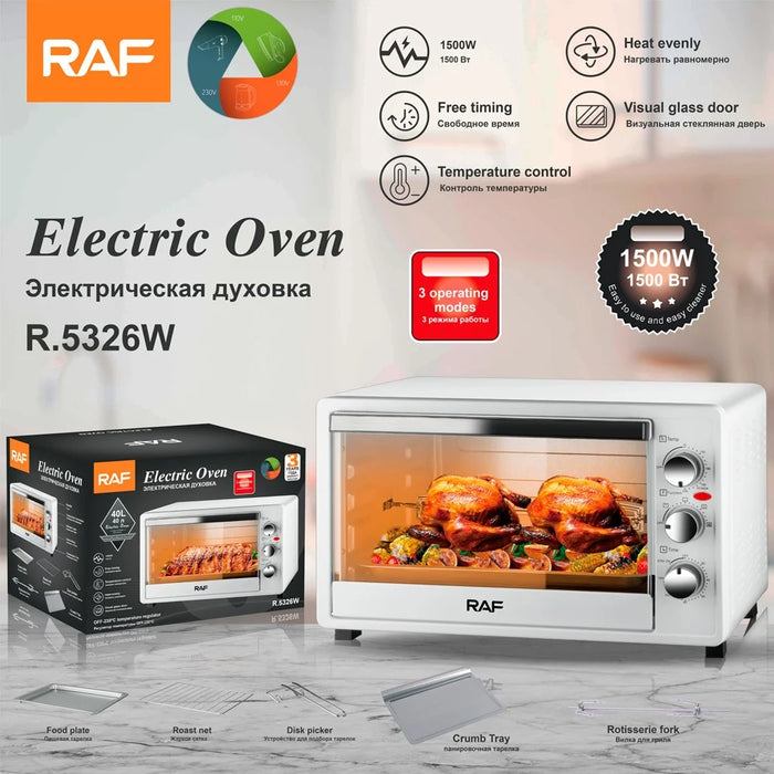 RAF R5326 40L Large Capacity 1500W Multifunction Smart Electric Oven for Home Baking Kitchen Appliance, EU Plug - White - 4