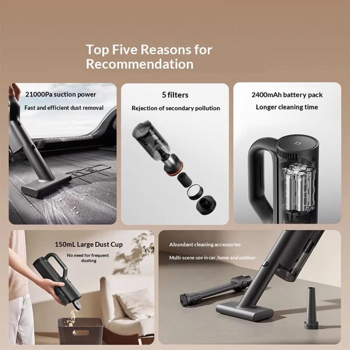XIAOMI MIJIA MJXCQ01QW Car Vacuum Cleaner 21000Pa Strong Suction Cordless Handheld Cleaning Device (Chinese Version)- Black - 3