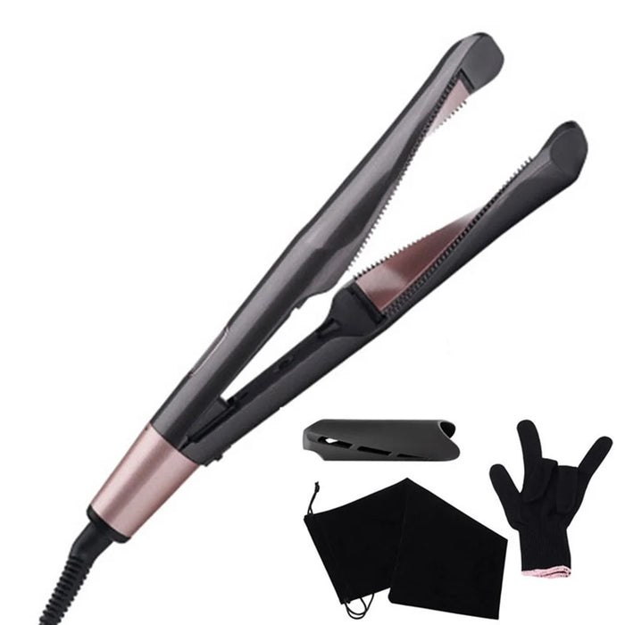 2-in-1 Hair Curler Straighter with Adjustable Temperature Ceramic Spiral Panel Hairstyling Tool - EU Plug - 2