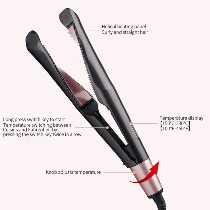 2-in-1 Hair Curler Straighter with Adjustable Temperature Ceramic Spiral Panel Hairstyling Tool - EU Plug - 3