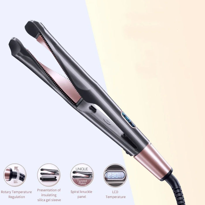 2-in-1 Hair Curler Straighter with Adjustable Temperature Ceramic Spiral Panel Hairstyling Tool - EU Plug - 5