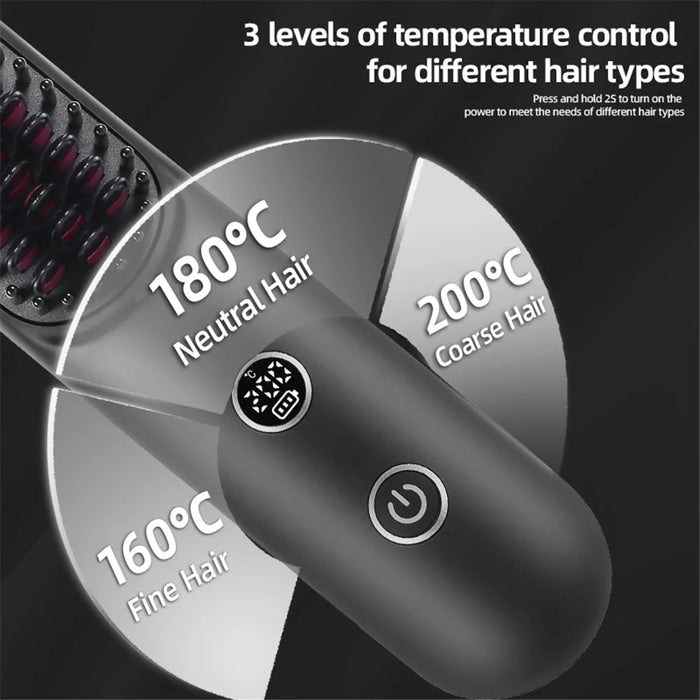 Cordless Hair Straightener Curler Temperature Display Curling Iron Hair Comb Gift - 5