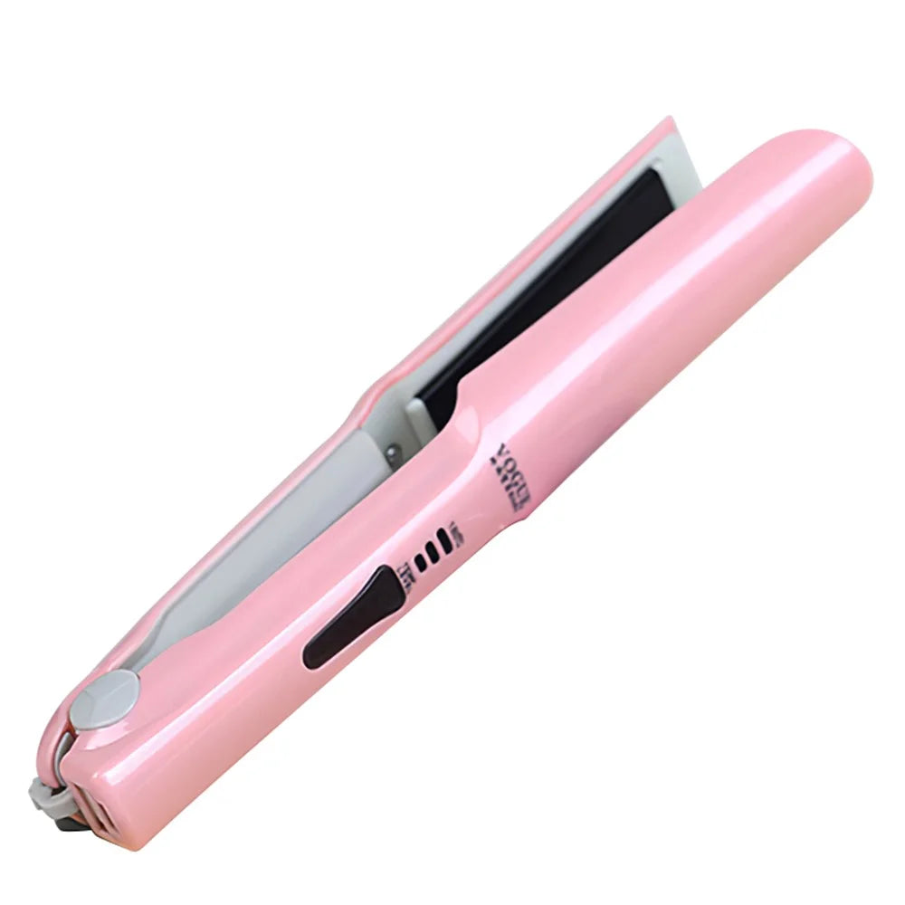 2 in 1 Hair Straightener Flat Aluminum Alloy 3 Temperature Levels Hair Curler for Hair Style - Pink - 1