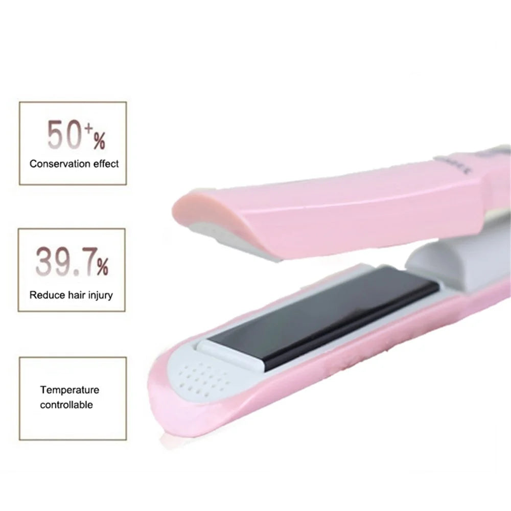 2 in 1 Hair Straightener Flat Aluminum Alloy 3 Temperature Levels Hair Curler for Hair Style - Pink - 4