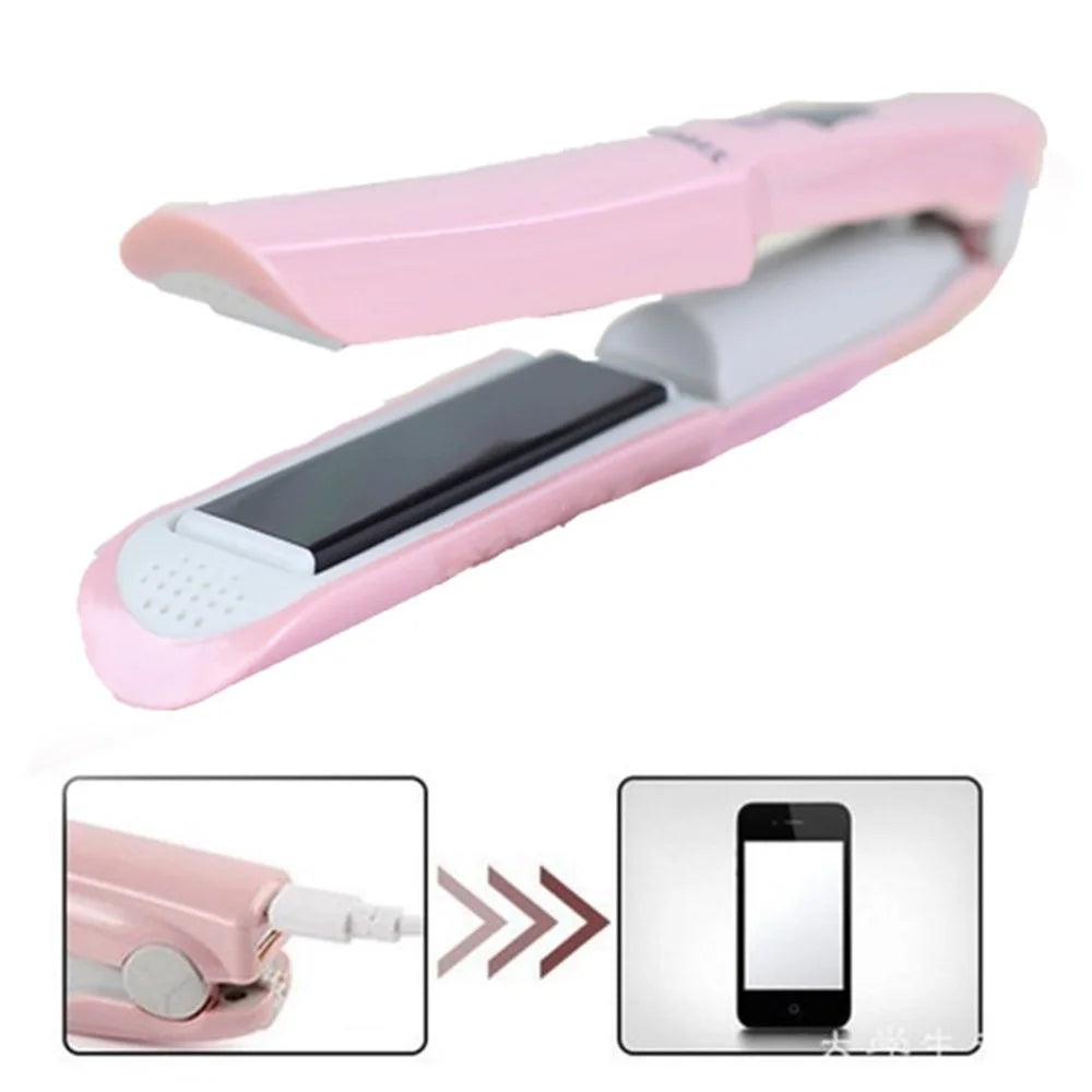 2 in 1 Hair Straightener Flat Aluminum Alloy 3 Temperature Levels Hair Curler for Hair Style - Pink - 5
