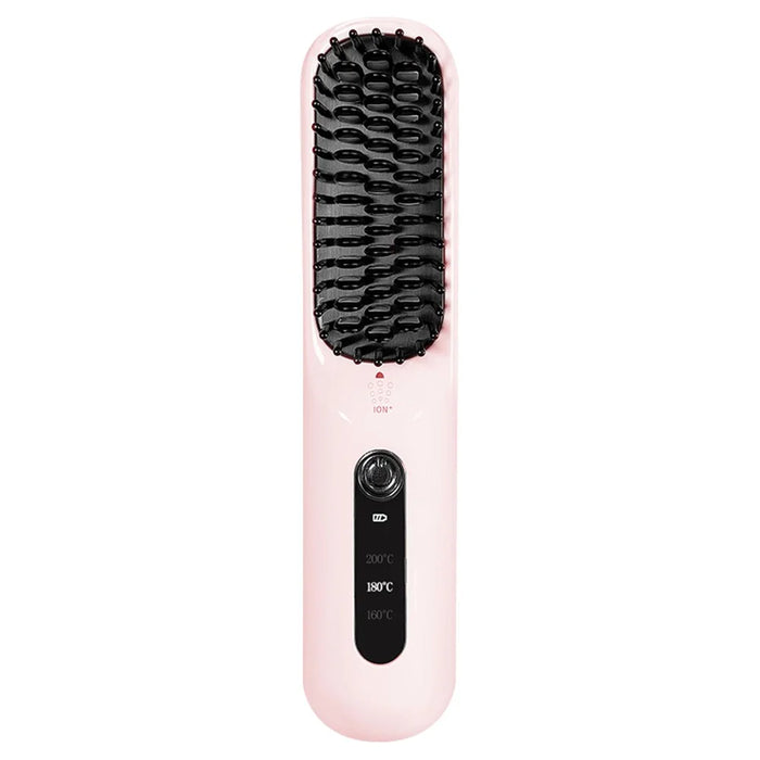 FY-H128 Wireless Hair Straightener Brush Straightening / Curling Ionic Portable Styling Tool - Pink - 1