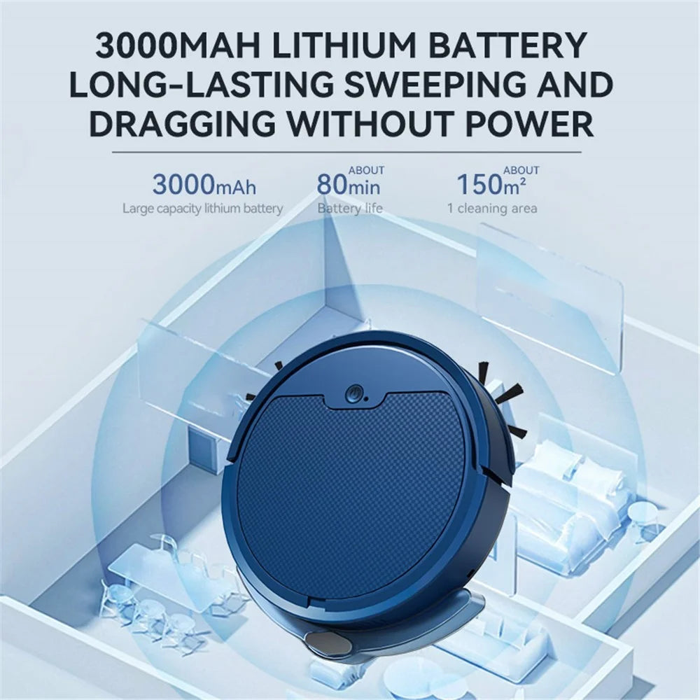 OB8S-MAS 3 in 1 Robot Vacuum and Mop Combo with 1500Pa Suction and Water Tank for Floor / Carpet - Blue - 3